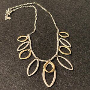 Lucky Brand Two Tone Leaf Petal Gold Silver Statement Necklace Mixed Metal